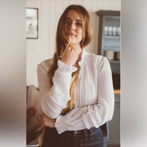 Faherty Willa Button Front Peasant Blouse Size L $158 - Picture 8 of 10